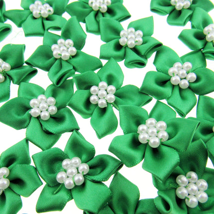 Poinsettia Satin Ribbon Bows Pearl Cluster Embellishments Craft 40mm Pack