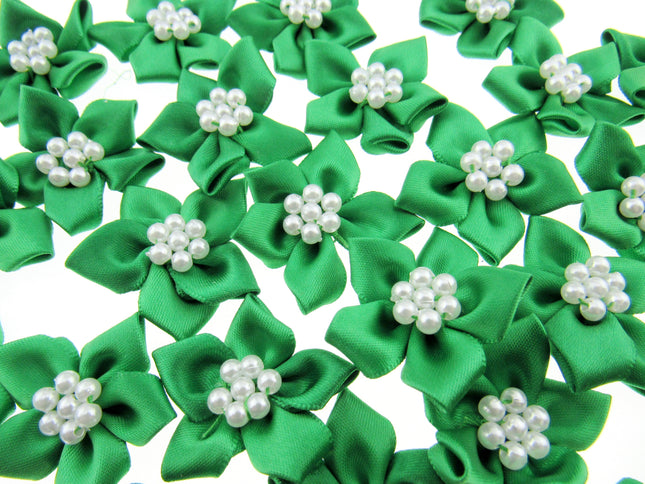 Poinsettia Satin Ribbon Bows Pearl Cluster Embellishments Craft 40mm Pack