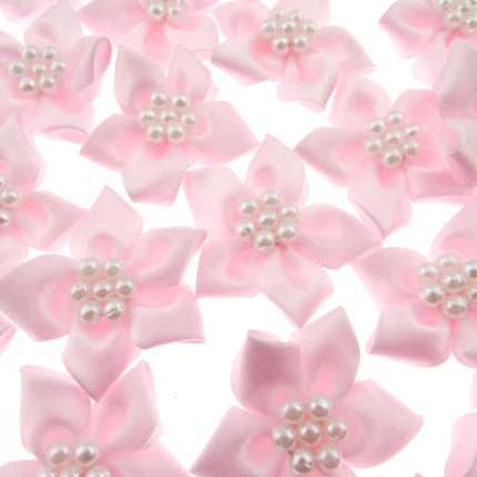 Poinsettia Satin Ribbon Bows Pearl Cluster Embellishments Craft 40mm Pack