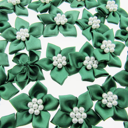 Poinsettia Satin Ribbon Bows Pearl Cluster Embellishments Craft 40mm Pack