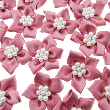 Poinsettia Satin Ribbon Bows Pearl Cluster Embellishments Craft 40mm Pack