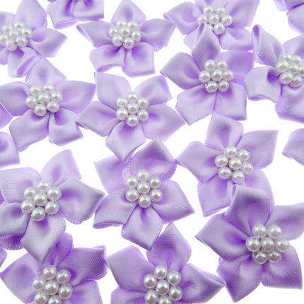 Poinsettia Satin Ribbon Bows Pearl Cluster Embellishments Craft 40mm Pack