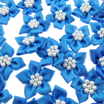 Poinsettia Satin Ribbon Bows Pearl Cluster Embellishments Craft 40mm Pack