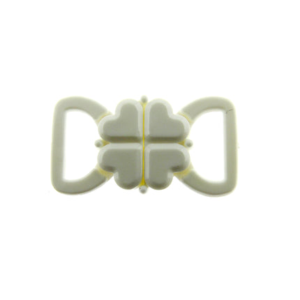 White Bikini Bra Clip Fasteners 10mm Clover Leaf Bikini Clips CB2W - ThreadandTrimmings