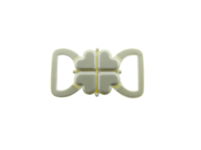 White Bikini Bra Clip Fasteners 10mm Clover Leaf Bikini Clips CB2W - ThreadandTrimmings