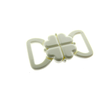 White Bikini Bra Clip Fasteners 10mm Clover Leaf Bikini Clips CB2W - ThreadandTrimmings