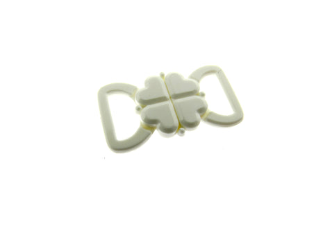 White Bikini Bra Clip Fasteners 10mm Clover Leaf Bikini Clips CB2W - ThreadandTrimmings