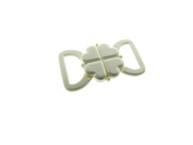 White Bikini Bra Clip Fasteners 10mm Clover Leaf Bikini Clips CB2W - ThreadandTrimmings