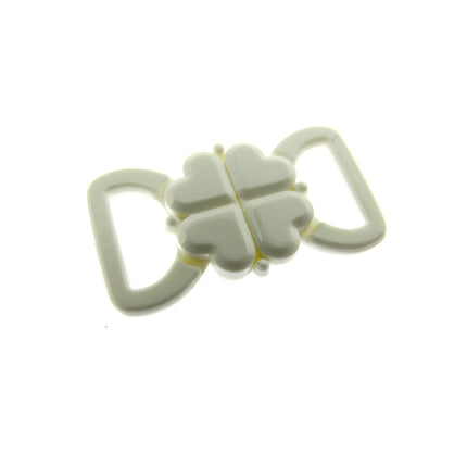 White Bikini Bra Clip Fasteners 10mm Clover Leaf Bikini Clips CB2W - ThreadandTrimmings