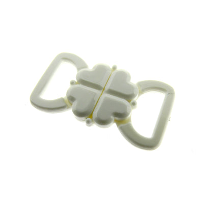 White Bikini Bra Clip Fasteners 10mm Clover Leaf Bikini Clips CB2W - ThreadandTrimmings
