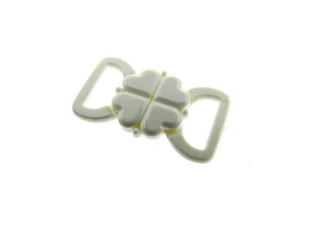 White Bikini Bra Clip Fasteners 10mm Clover Leaf Bikini Clips CB2W - ThreadandTrimmings