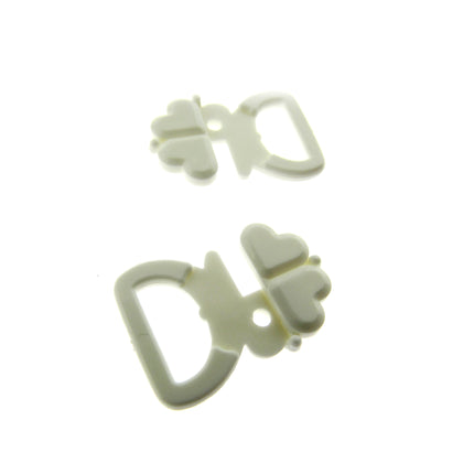 White Bikini Bra Clip Fasteners 10mm Clover Leaf Bikini Clips CB2W - ThreadandTrimmings