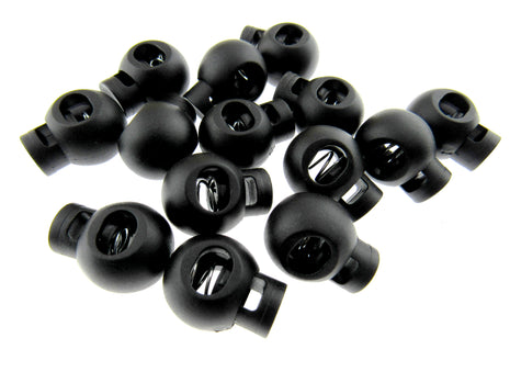 Cord Lock Toggle Stoppers Round Black Plastic Spring Loaded Cord Locks 5mm Hole - ThreadandTrimmings