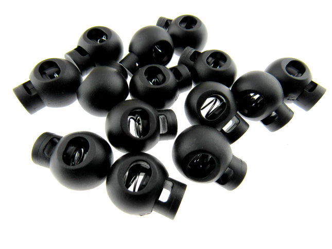 Cord Lock Toggle Stoppers Round Black Plastic Spring Loaded Cord Locks 5mm Hole - ThreadandTrimmings