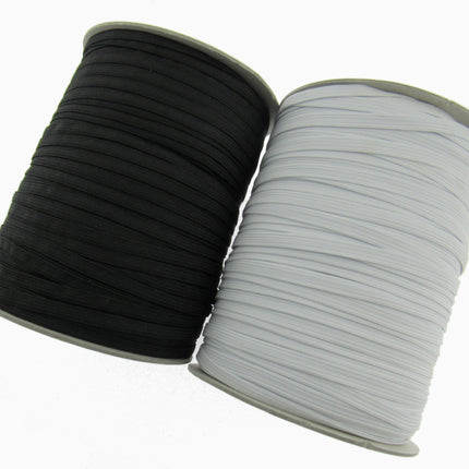 Flat Cord Elastic 3mm to 12mm Black and White 5m 10m 25m