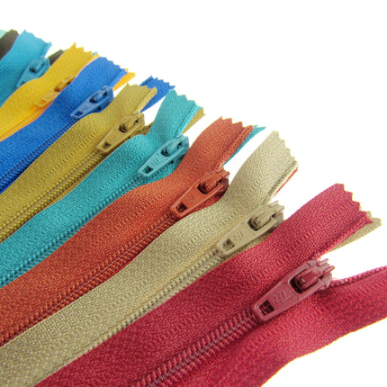 Nylon Closed End Zips 10 Pack Mixed Colours Sewing Zip Assortment 6in to 22in