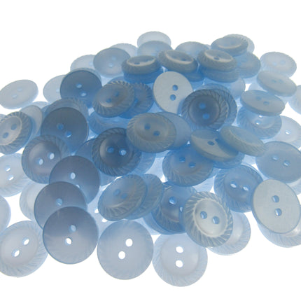 Collection of blue buttons on a white background