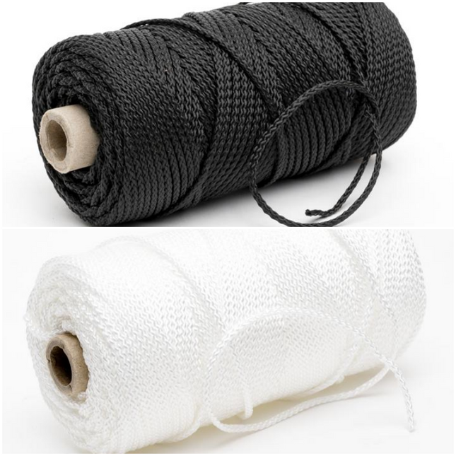 Strong Braided Polypropylene Cord in Black or White 100m Rolls 2mm 3mm 4mm - ThreadandTrimmings