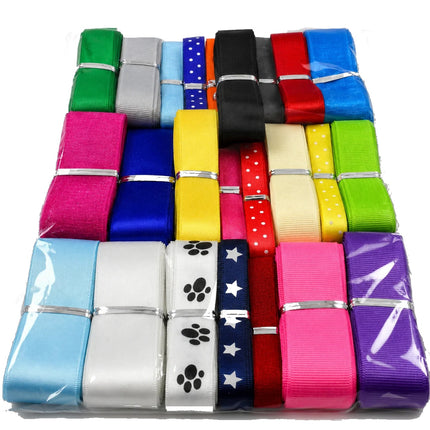 Ribbon Pack 25 x 3m Grosgrain Satin Chiffon Printed Ribbons 75m Mixed Widths