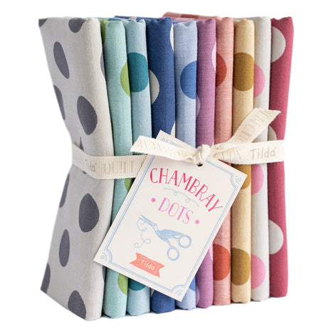 Tilda Chambray Dots Fat Quarter Bundle of 10 Premium Cotton Quilting Fabric - ThreadandTrimmings