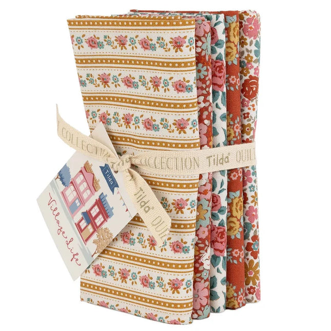 Tilda Village Life Fat Quarter Bundle 5 Piece Cotton Quilting Fabric 50cm x 50cm