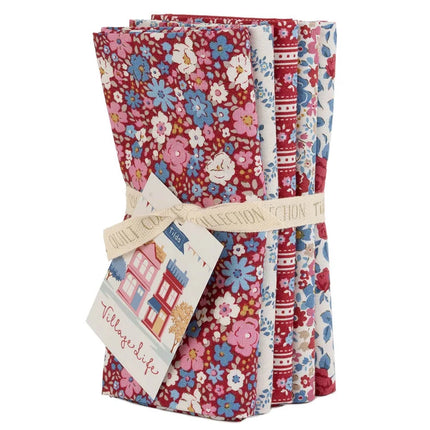 Tilda Village Life Fat Quarter Bundle 5 Piece Cotton Quilting Fabric 50cm x 50cm