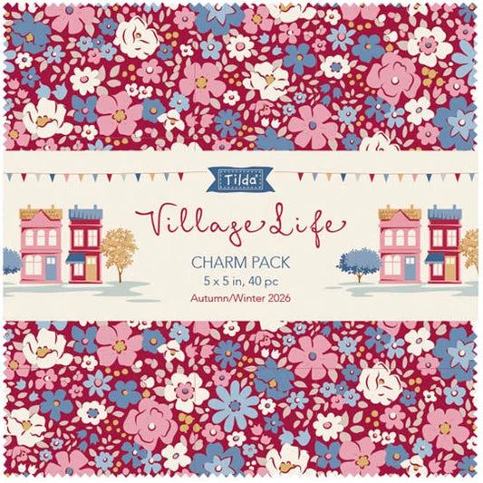 Tilda Village Life Charm Pack 40 100% Cotton Quilting Fabric Squares 5in 12.5cm