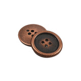 Two copper-colored buttons on a white background