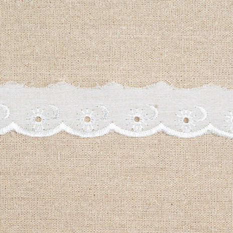 White Polycotton Broderie Anglaise Lace Trim 25mm Scalloped Edge 3m Flower - ThreadandTrimmings