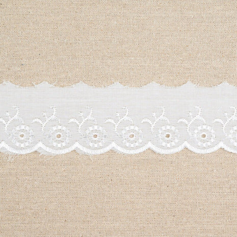 White Polycotton Broderie Anglaise Lace Trim 50mm Scalloped Edge 3m Flower - ThreadandTrimmings