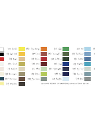 A color chart for cotton bias binding bunting tape showing various solid colors.