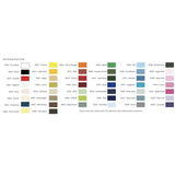 A color chart for cotton bias binding bunting tape showing various solid colors.