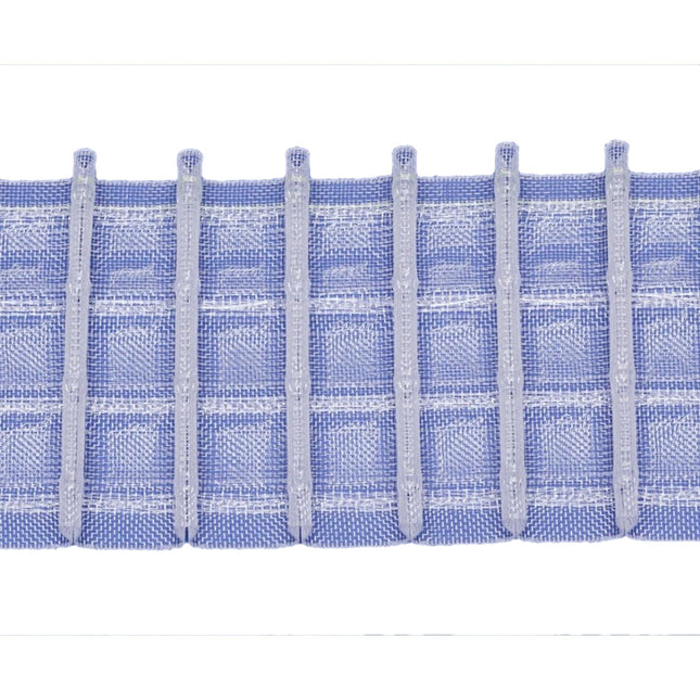 Clear pleated curtain tape on a white background