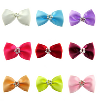 Satin Ribbon Bows With Pearl Ring - "Bow Tie Bows" - 14 Colours - (34mm x 22mm)