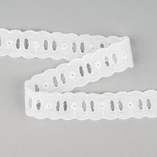 White Insertion Broderie Anglaise Slotted Lace 3m Length 25mm Wide TC8688 - ThreadandTrimmings