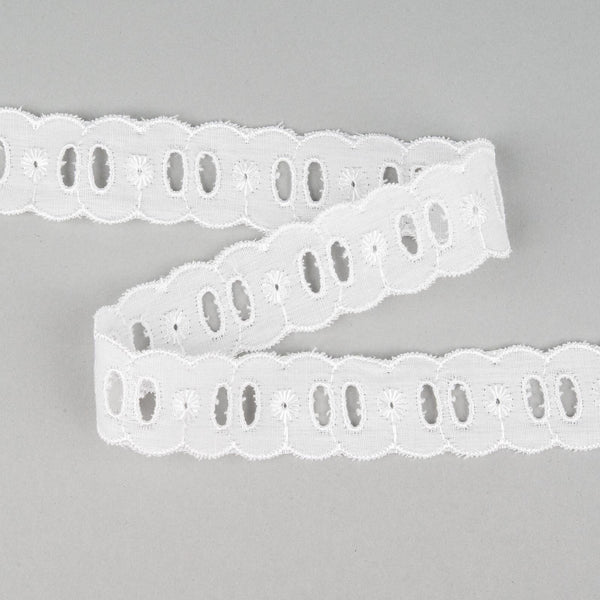 White Insertion Broderie Anglaise Slotted Lace 3m Length 25mm Wide TC8688