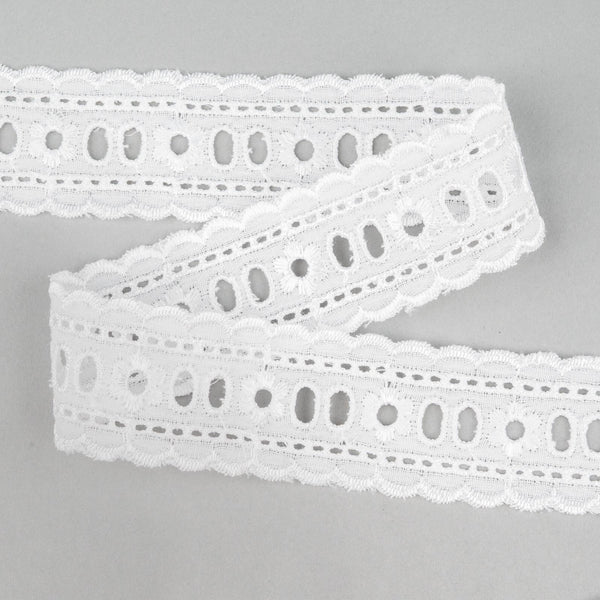 White lace ribbon on a gray background