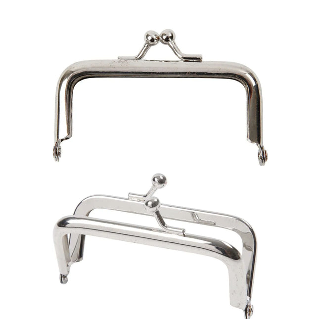 Silver Metal Purse Frames With Kiss Clasp and Hanging Holes - 3 Sizes Available - ThreadandTrimmings