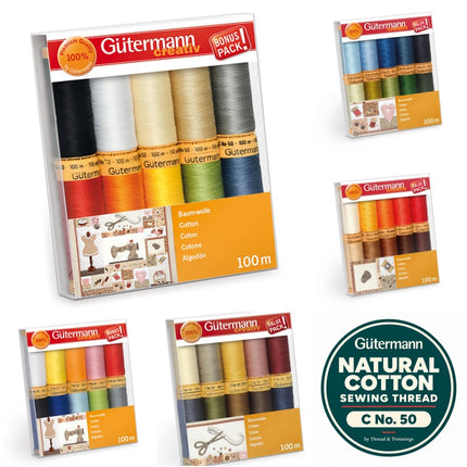 Gutermann Cotton Sewing Thread Sets C No 50 10 x 100m Reels Patchwork Quilting