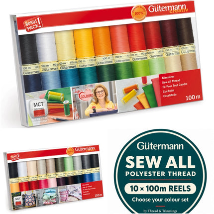 Gutermann Sew All Sewing Thread Sets 20 x 100m Polyester Reels Assorted Colours