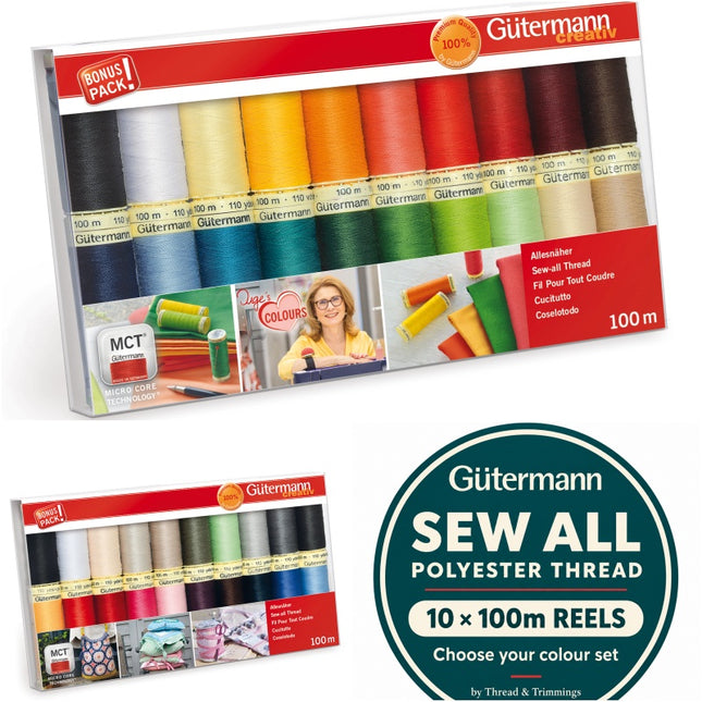 Gutermann Sew All Sewing Thread Sets 20 x 100m Polyester Reels Assorted Colours