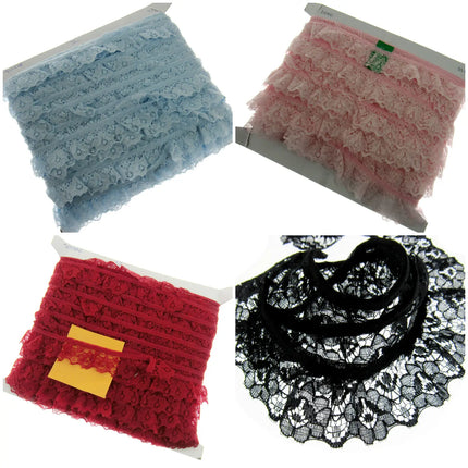 Gathered Frilled Nylon Lace Large Daisy 25mm Nottingham Lace