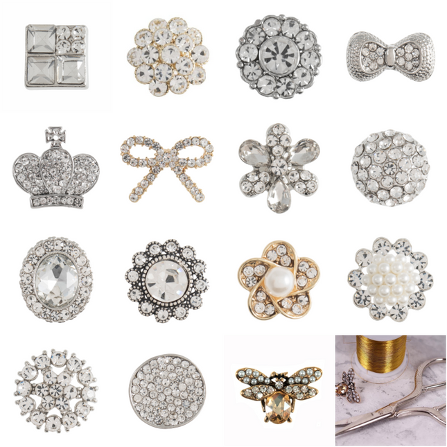 Diamante Crystal Shank Buttons Flower Bow Pearl 11mm to 24mm Pack of 5