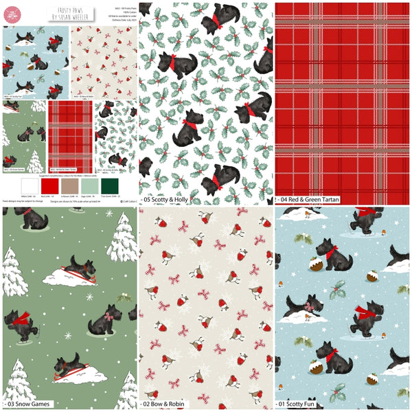 Christmas Cotton Fat Quarters Frosty Paws by Susan Wheeler 5Pk Quilt Bundle 3652