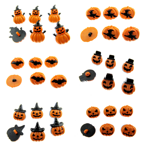 Halloween Buttons Pumpkin Spooky Costumes Craft Novelty Shank Back Pack of 6 - ThreadandTrimmings