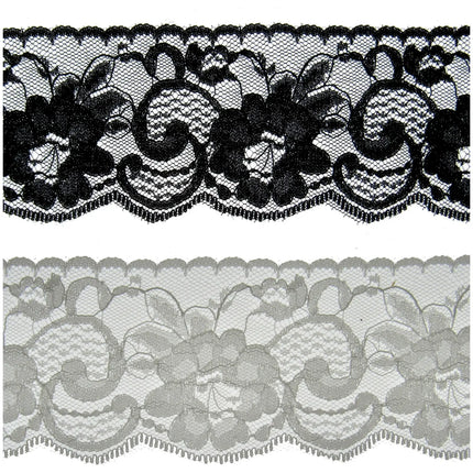 Flat Nylon Lace 55mm Wide Scalloped Edge Flower Pattern 3m 5660