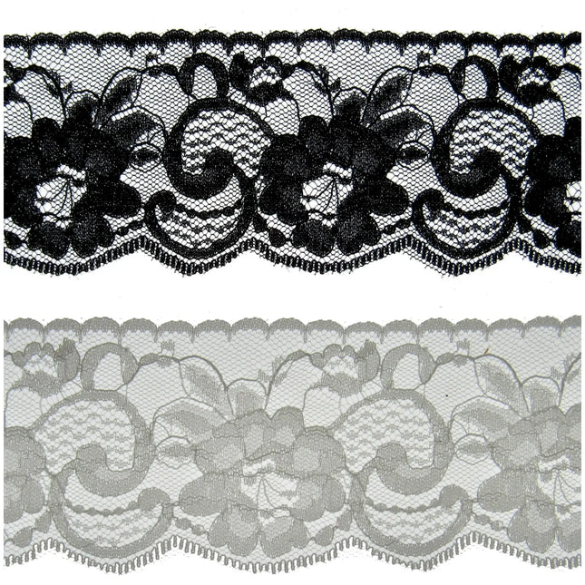 Flat Nylon Lace 55mm Wide Scalloped Edge Flower Pattern 3m 5660