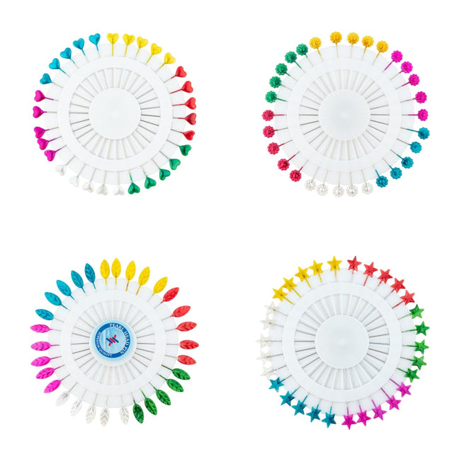 Sewing Pins Wheel 30 Pieces Plastic Heads Assorted Colours 53mm 60mm Craft Pins