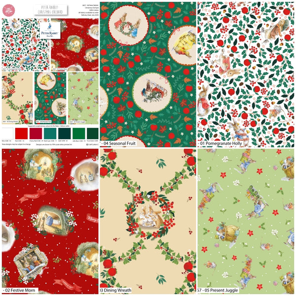 Christmas Cotton Fat Quarters Christmas Orchard Peter Rabbit 5Pk Bundle 3657