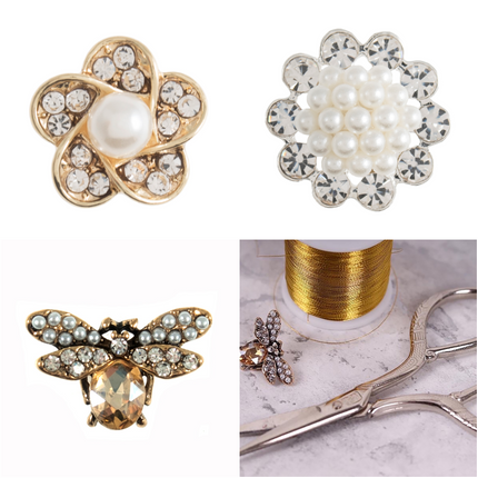 Diamante Crystal Shank Buttons Flower Bow Pearl 11mm to 24mm Pack of 5